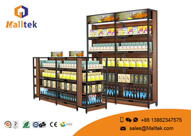 Supermarket Flat Back Wood Display Rack Elegant Galvanized Chrome Plated