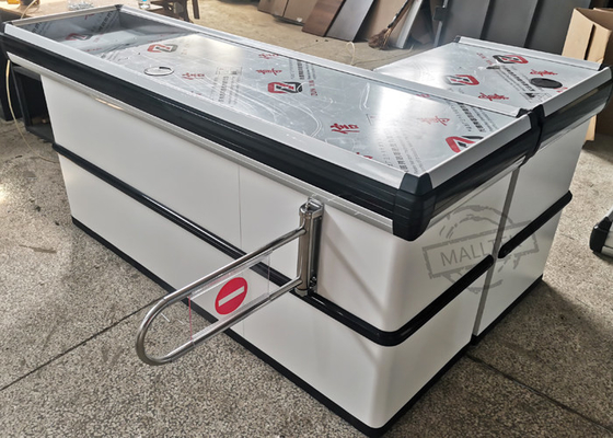 White Stainless Steel L Type Checkout Counter For Supermarket
