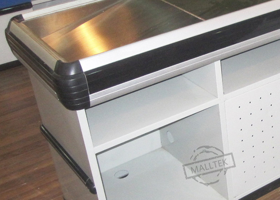 White Stainless Steel L Type Checkout Counter For Supermarket